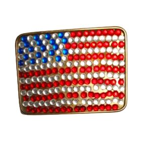 American Flag Rhinestone Brass Belt buckle 3"x2"